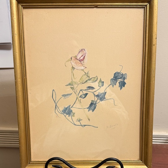 Framed Botanical VTGWatercolor Art with Gold Frame 11 x 14”